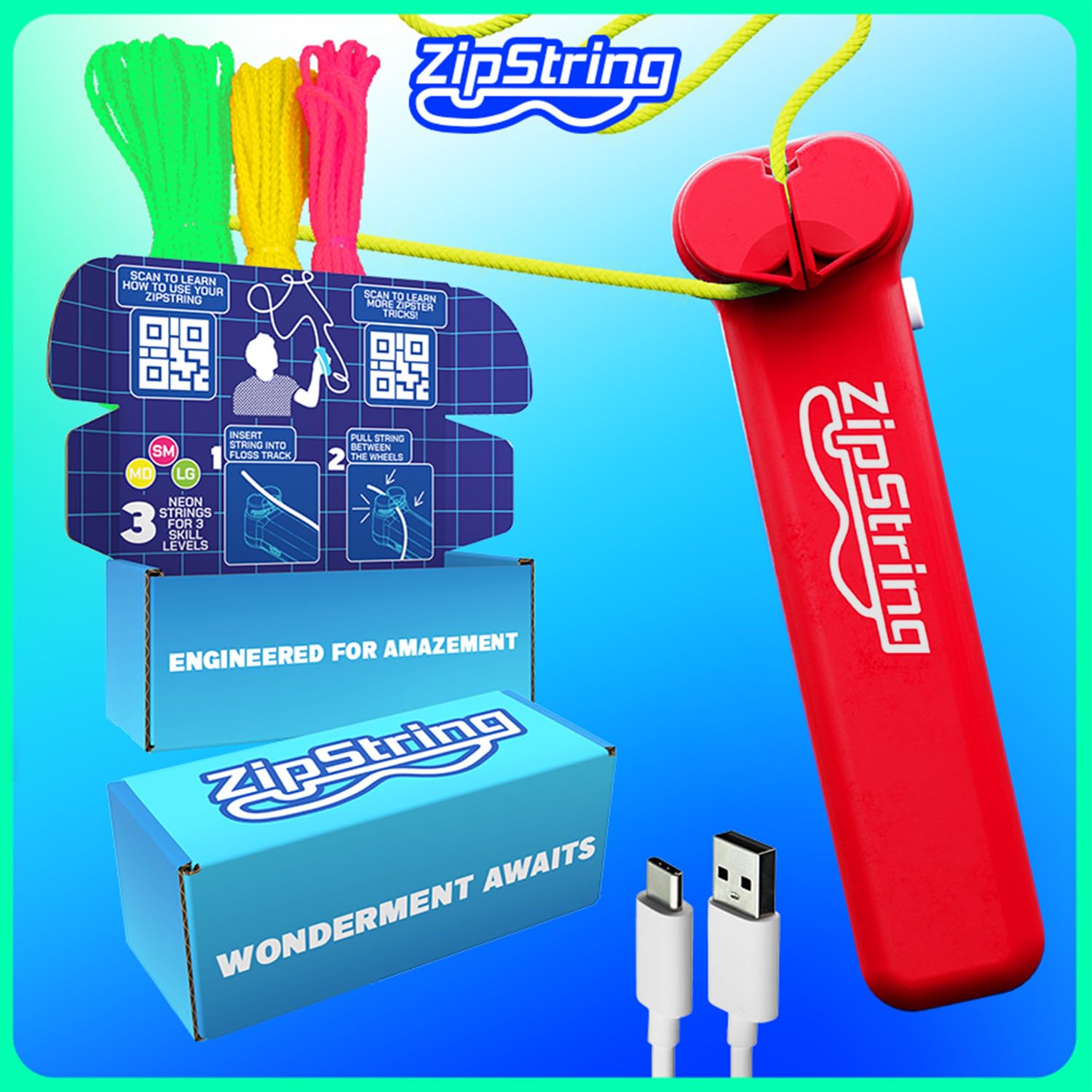 ZipString Original - As Seen on Shark Tank - Classic Rope Launcher Toy, Perfect for Kids & Adults - Fly a String Loop in The Air for Endless Tricks & Fun, Wonderment Awaits, Rock'it Red
