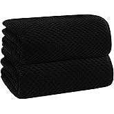 COTTON CRAFT Waffle Bath Sheets - Set of 2 Luxury Euro Spa Waffle Weave Bath Sheet Towels - 100% Ringspun Cotton Bath Sheet - Absorbent Quick Dry Bath Towel Sheet - Oversized 35 x 70 inches - Black
