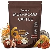 Mushroom Coffee, Instant Mushroom Coffee with 6 Mushrooms Lion’s Mane, Cordyceps, Turkey Tail & Other for Energy, Focus, Digestion, Immunity, 30 Servings (1 Pack)