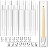 Teenyyou 24 Set Glass Hurricane Candle Holders 11.8" Open Ended Glass Candleholder Tube Shape Bottomless and 2.2" Taper Clear Candlestick Holders for Wedding Party Table Centerpiece(Elegant)