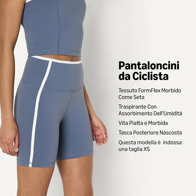 Pantaloncini Biker da Yoga in Morbidissimo Tessuto Tecnico FormFlex, a Vita Alta Donna, Grigio Ardesia/Bianco, M