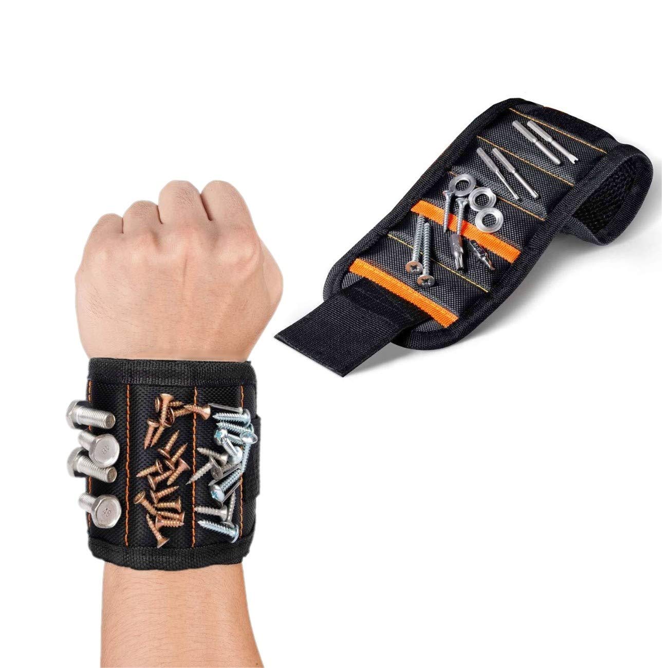 JZK Magnetic Wristband with 15 Magnets, Polyester, Tool Belt, One Size, Black