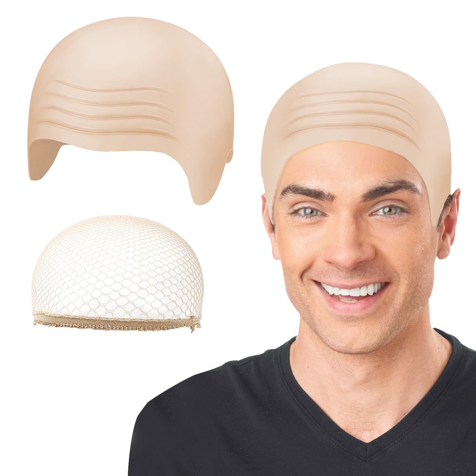 LFBEST Halloween Bald Cap Fancy Dress with Wig Cap, Bald Skin Thick Latex Head Caps, Halloween Cosplay Hat Costume Accessory for Kids Adults Movie Fancy Dress Brown