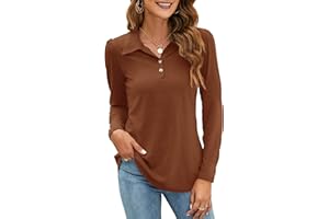 LOMON Womens Polo Shirts Button Down Collared Short Sleeve Tops V Neck Loose Blouses