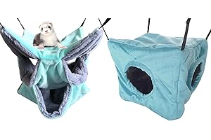 Vedem Small Animals Warm Plush Triple Bunkbed Cage Hanging Hammock Bed Hideout for Sugar Glider Ferret Squirrel (Mint)
