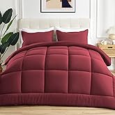 Sonive Full/Queen Comforter,Quilted Duvet All Season Down Alternative Bedding Duvet Insert Soft Fluffy Breathable Microfiber 200gsm with 8 Corner Tabs Easy Care Burgundy