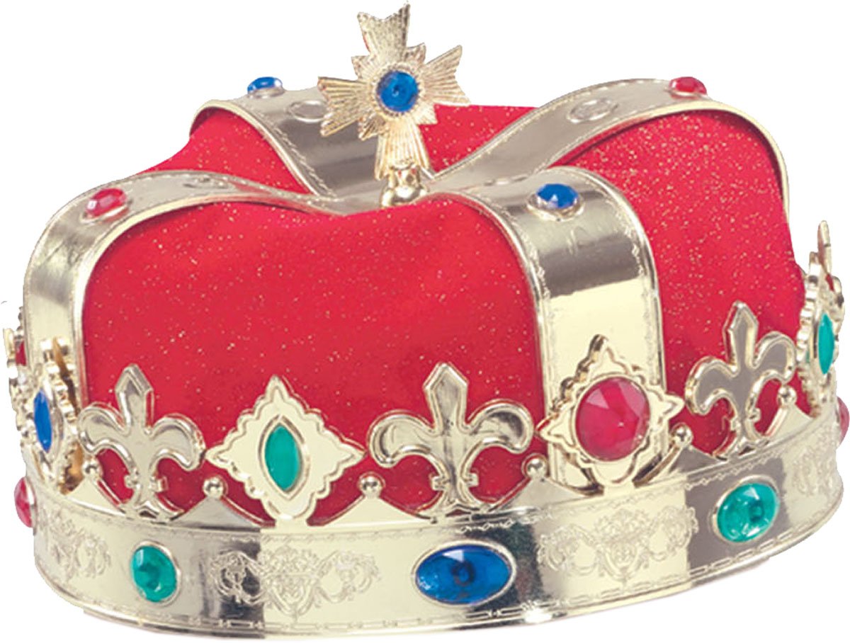 Adults Fancy Dress Party Royal Regal King Men's Crown Red Velvet & Gold Plastic