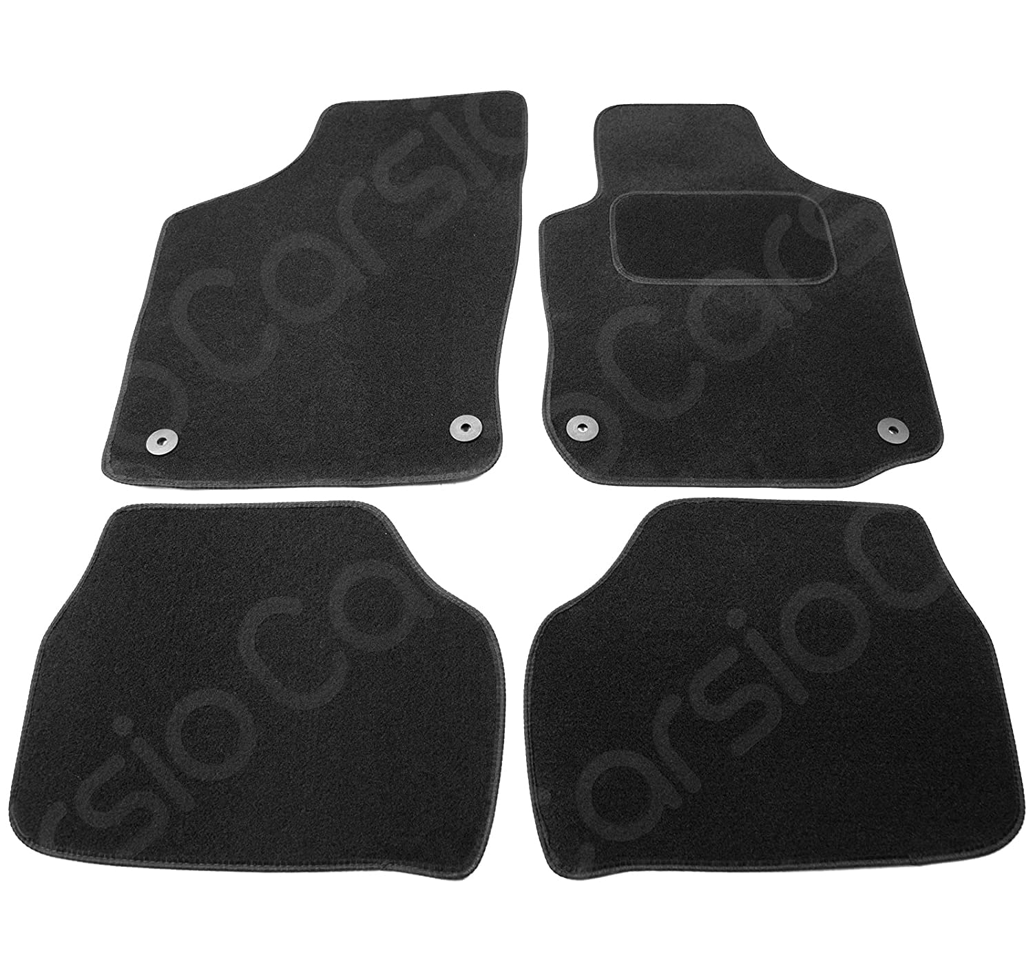 Carsio Carpet Car Mats For Vauxhall Corsa C 2004 to 2007 4 Piece Set With 4 Clips Tailored Fit Floor Mat Complete Accessory Black Custom Fitted - All Weather, Anti-Slip Backing & Black Trim