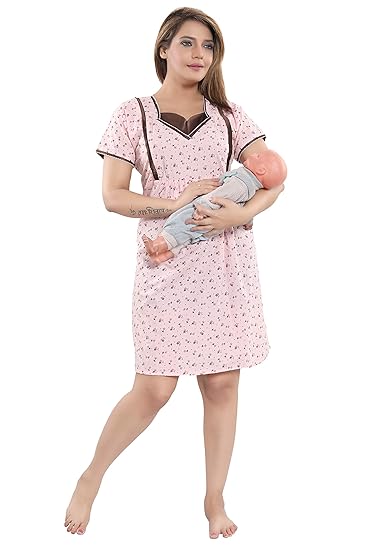 Women's Feeding/Maternity Cotton Nighty(Multipurpose - Pre Pregnancy & Post Pregnancy)((Size:Free Bust 44)
