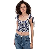 alice + olivia Women's Blanca Scoop Neck Tie Shoulder Top