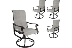 Amopatio Patio Swivel Chairs Set of 4, Outdoor Swivel Rocker Dining Chairs with All Weather Textilene High Back & Metal Frame, for Backyard Deck Lawn Garden, Light Gray