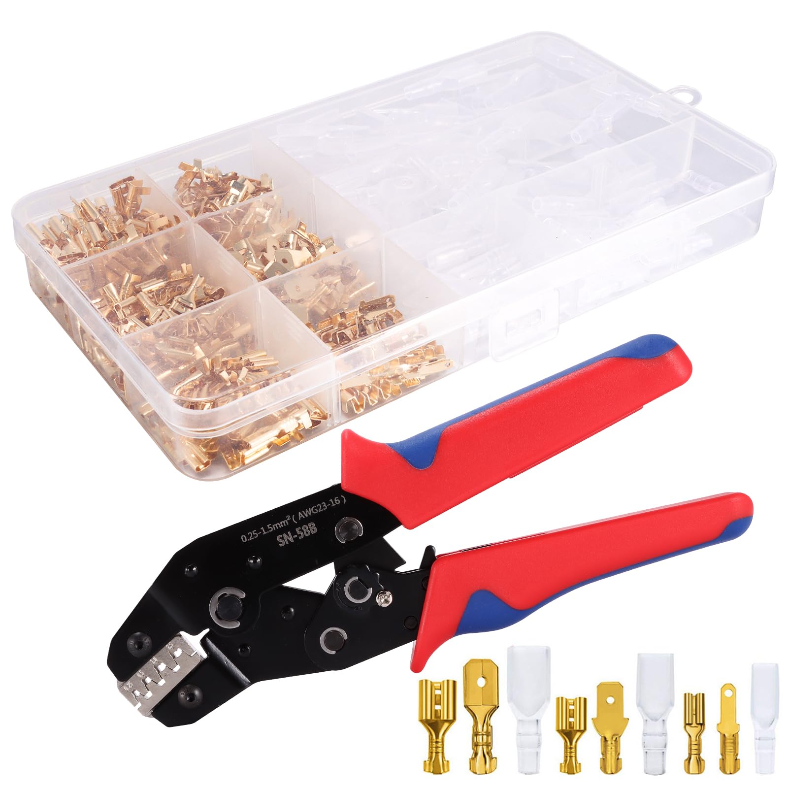 ZONJIE Crimping Tool Set, Insulated Crimping Tools 0.5-1.5/1.5-2.5/4-6mm² Crimping Tool, Wire Crimping Tool with 380pcs Cable Connectors Suitable for 2.8mm, 4.8mm, 6.3mm Spade Connectors