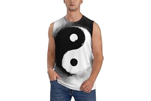 Qewfoju Yin and Yang Print Men's Sleeveless Shirts Muscle Tank Top Shirts Workout Shirt