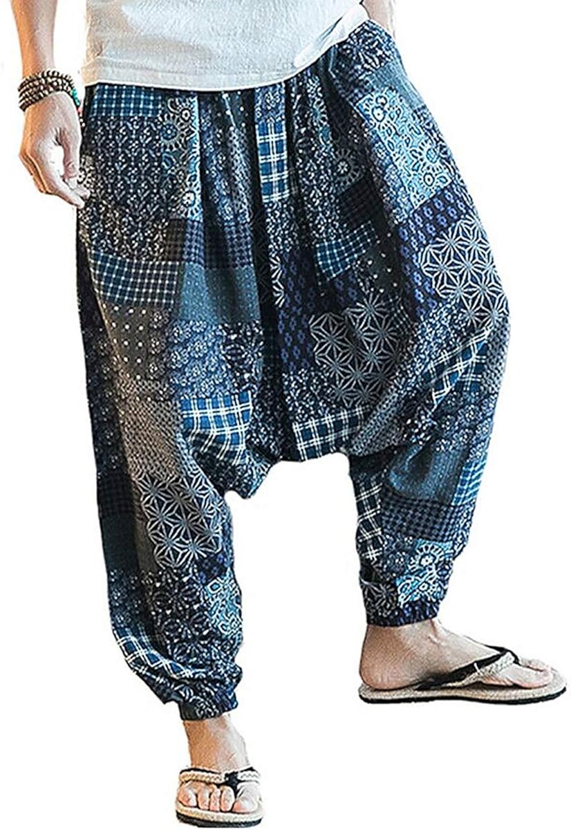 PERDONTOO Men Women Cotton Harem Yoga Baggy Genie Boho Pants: Clothing