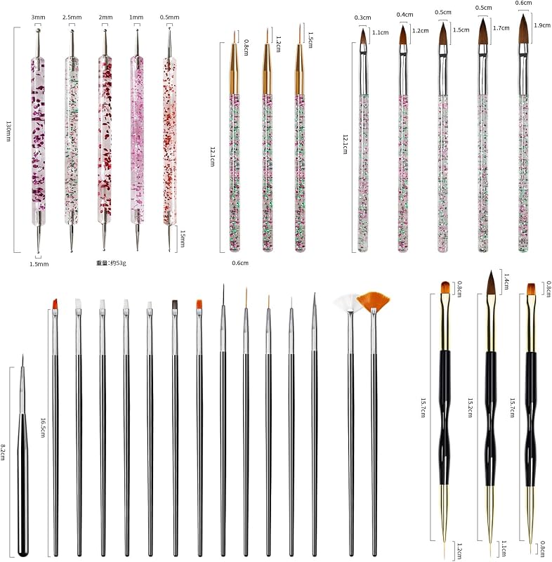 Lot de 32 pinceaux professionnels pour nail art - Stylos et outils de pointage avec support pour pinceaux à ongles - Pinceaux de manucure précis pour les débutants et les salons - Parfait pour