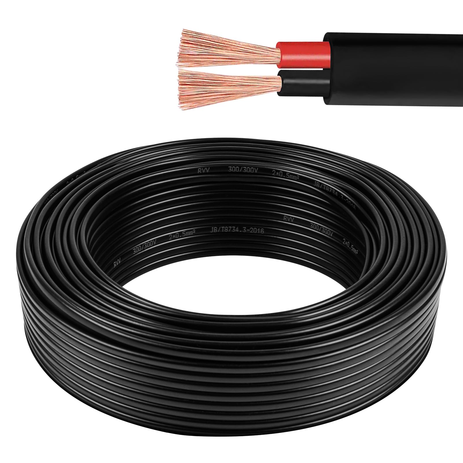 AOHEWEI 2×1.0mm² Flat Twin 2 Core Cable 2 Conductor Copper Electrical Wire 5V 12V 24V 60V, Thin Wall Red/Black Automotive Boat Cable 5/10/20/50 Meters