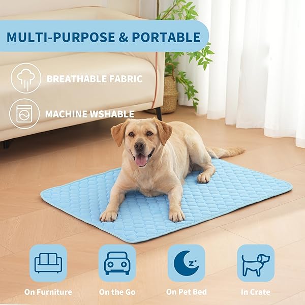 MARUNDA SELF DOG COOLING MAT, WASHABLE ICE SILK COOLING MAT FOR SMALL MEDIUM LARGE DOGS AND CATS, PET SLEEPING PAD FOR CRATE, BED, INDOOR,CAR SEATS., BLUE