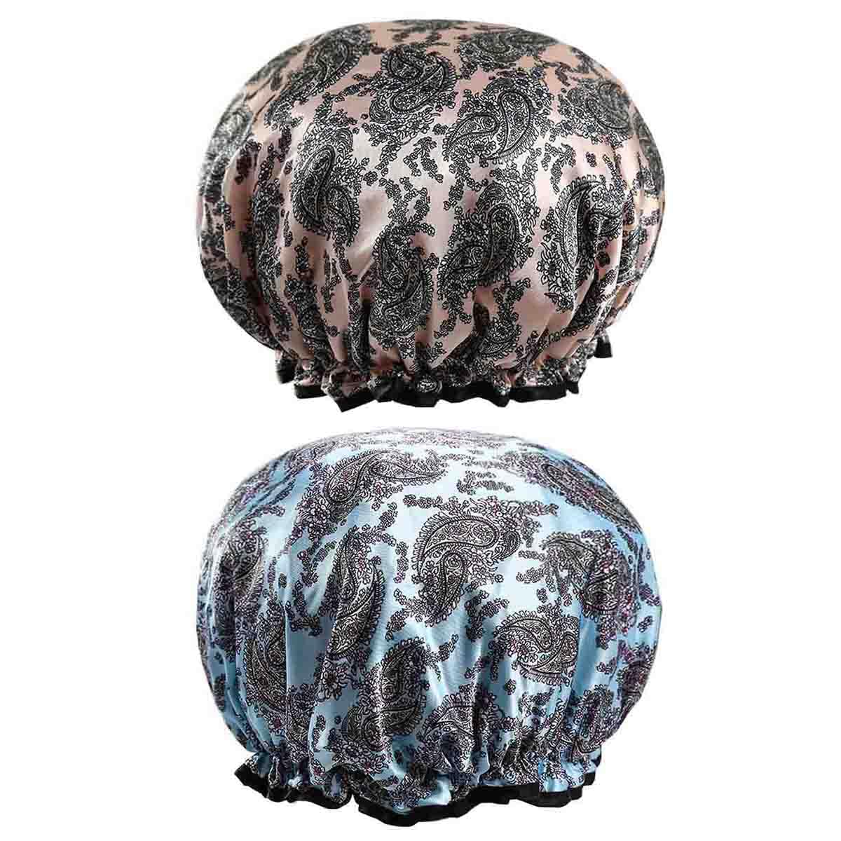 Bath Caps Elastic Band Waterproof Shower Caps With Ruffled Edge Covering Ears Keeping Hair Dry Kitchen Oil-proof Cap for Girls and Women (Paisley)