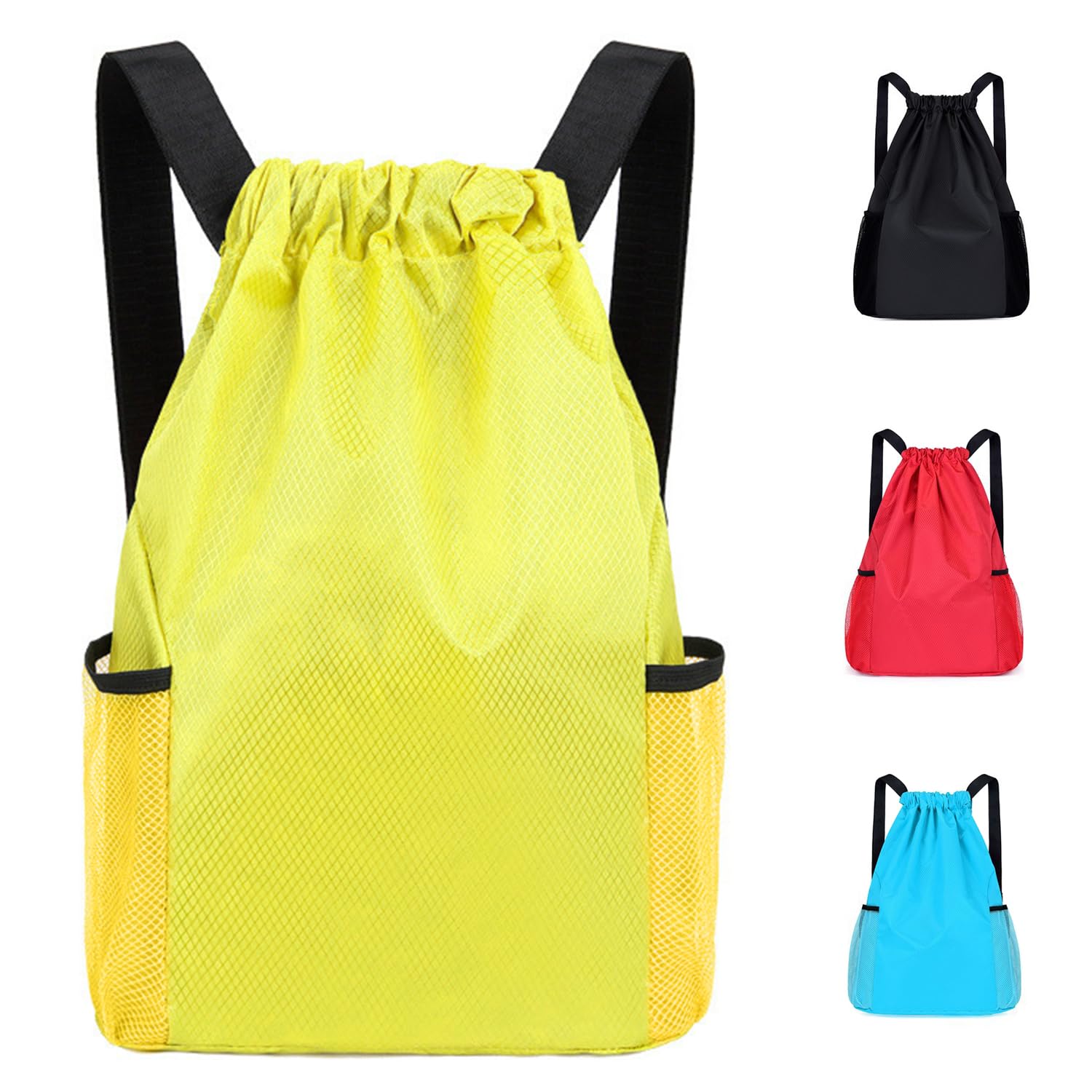 Didiseen Drawstring Bags Waterproof Swim PE Bag Unisex Large Sports String Backpack Oxford Fabric Gym Sack for School Travel Swimming Holidays Climbing Hiking (50x44,Yellow)