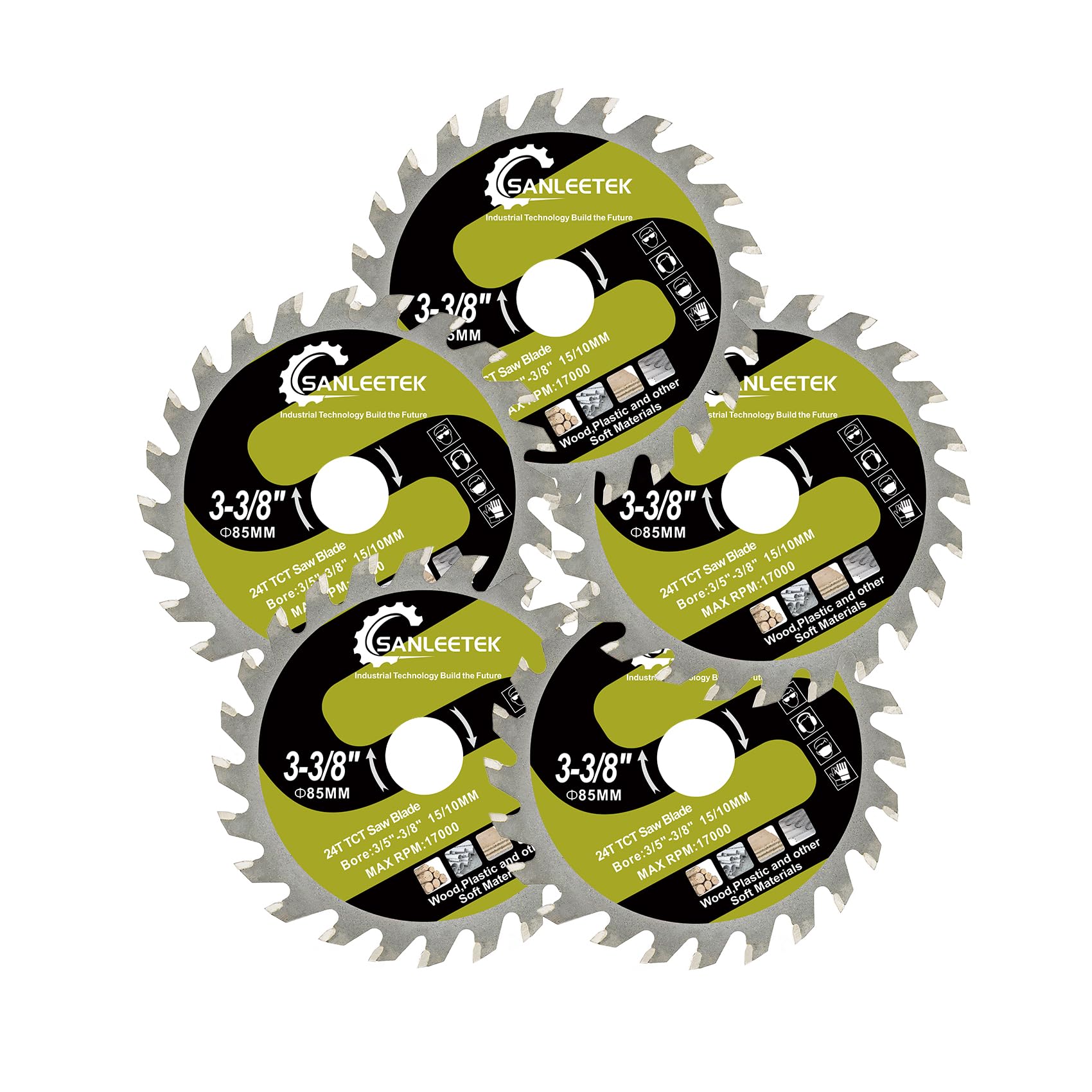 Wood Cutting Circular Saw Blade - 5pcs 85mm TCT Circular Cutting Disc SANLEETEK 24T Cutting Blade for Cutting Wood Plastic Plywood and Composite Materials with a Washer 3/8"-9/16"(10-15mm)