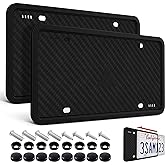 Aujen Silicone License Plate Frames,2 Pack Black Side-Opening License Bracket Holder with Easy Installation, License Plate Frame Without Obstruction.Rustproof, Rattle Proof &amp; Weatherproof Universal