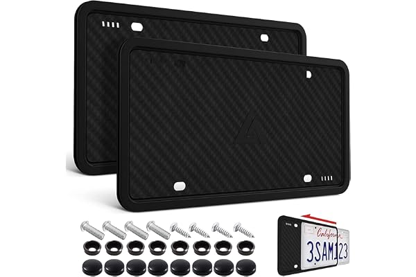 Aujen Silicone License Plate Frames,2 Pack Black Side-Opening License Bracket Holder with Easy Installation, License Plate Frame Without Obstruction.Rustproof, Rattle Proof & Weatherproof Universal | Universal, Easy Installation, Includes Screw Kit, Car Plate Cover, Rustproof, Rattle Proof & Weatherproof, Black, 12" x 6"