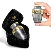 Small Urn for Human Ashes with Velvet Heart Case - Beautiful Gray Brass Hand Engraved Mini Memorial Urn for Ashes - Keepsake Cremation Urn for Mom, Dad, Baby & Someone Special
