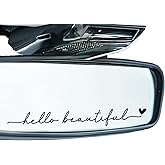 3 x Car Rear Mirror Vinyl Decal Stickers Water Bottle Decor Cute Laptop Sticker Aesthetic Tumbler Positive Affirmation Decal Car Rearview for Women Gift for Her (Black, Hello Beautiful)