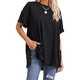 EXLURA Womens Summer Oversized T Shirts 2026 Casual Short Sleeve Loose Maternity Tops Crewneck Tunic Plus Gym Workout Top