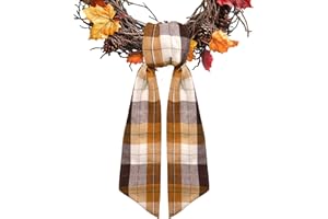 Ftuuo Fall Buffalo Plaid Cotton Wreath Sash for Front Door Orange Wreaths Satin Sash Burlap Garland Ribbon Accessories for Wreath Yard Doorway Indoor Outdoor Bow Autumn Home Decor,5.1 x 54.3