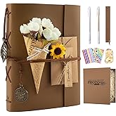 ALKALO Scrapbook Photo Album 100 Pages, 60 Page Self Adhesive+40 Page Kraft Paper DIY Photo Book for 2x3 3x5 4x6 5x7 Pictures, Leather Memory Book for Wedding Baby Family Travel Birthday Christmas