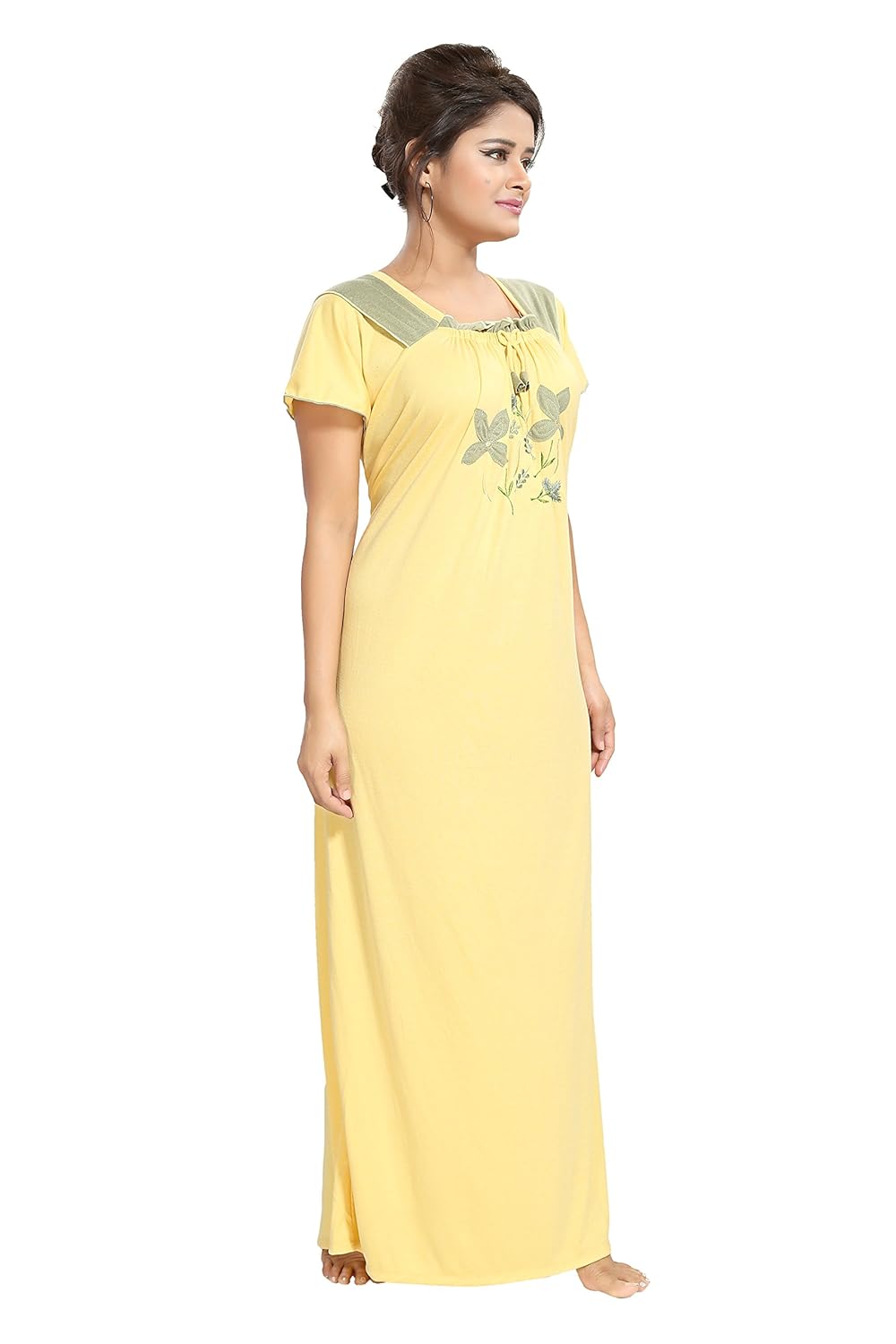 noty women's hosiery cotton nighty(h12, yellow-grey, free size)