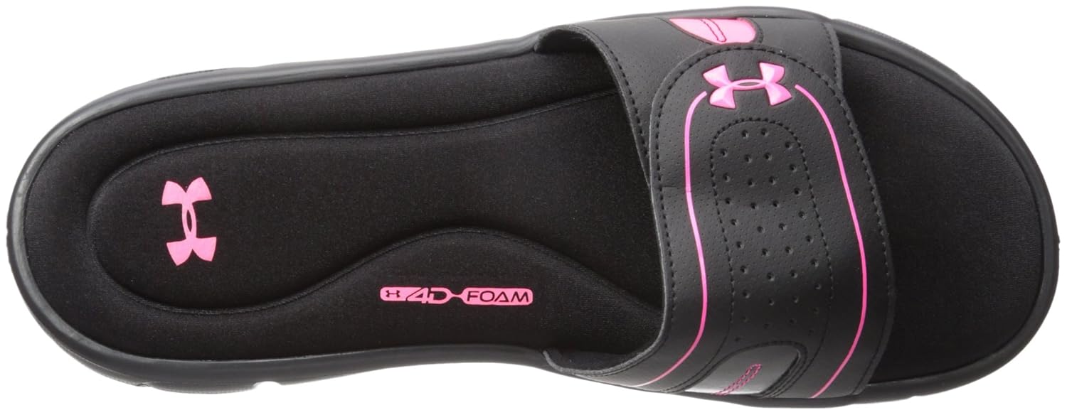 under armour women's ignite viii slide sandal black (001)/white 6 b(m) us