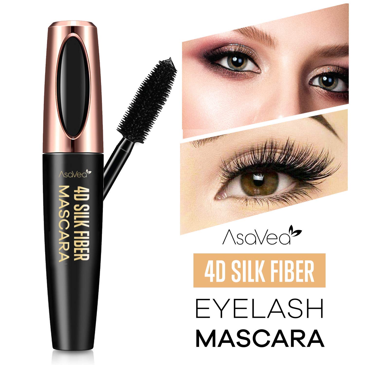 Natural 4D Silk Fiber Lash Mascara, Lengthening and Thick, Long Lasting, Waterproof & Smudge-Proof, All Day Exquisitely Lush, Full, Long, Thick, Smudge-Proof Eyelashes : Beauty