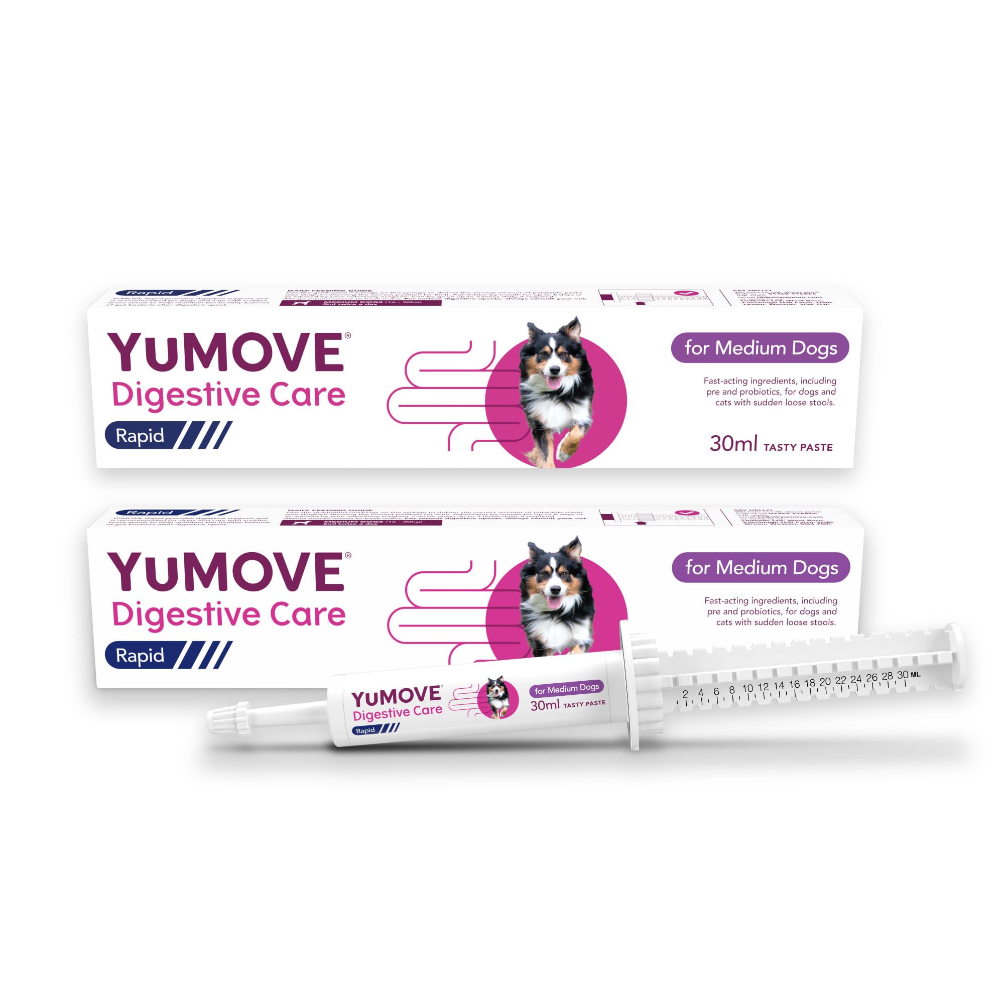 YuMOVE Digestive Care Rapid, Dog Pre and Probiotic Paste for Gut Health, Digestive Supplement with Fast-Acting Ingredients for Medium Dogs, 2 x30ml