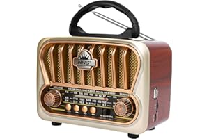 T.TAOMI Portable AM FM Radios, Transistor Shortwave Radio Retro Vintage Radios with Loud Speakers, Support USB Power (Champagne Gold)