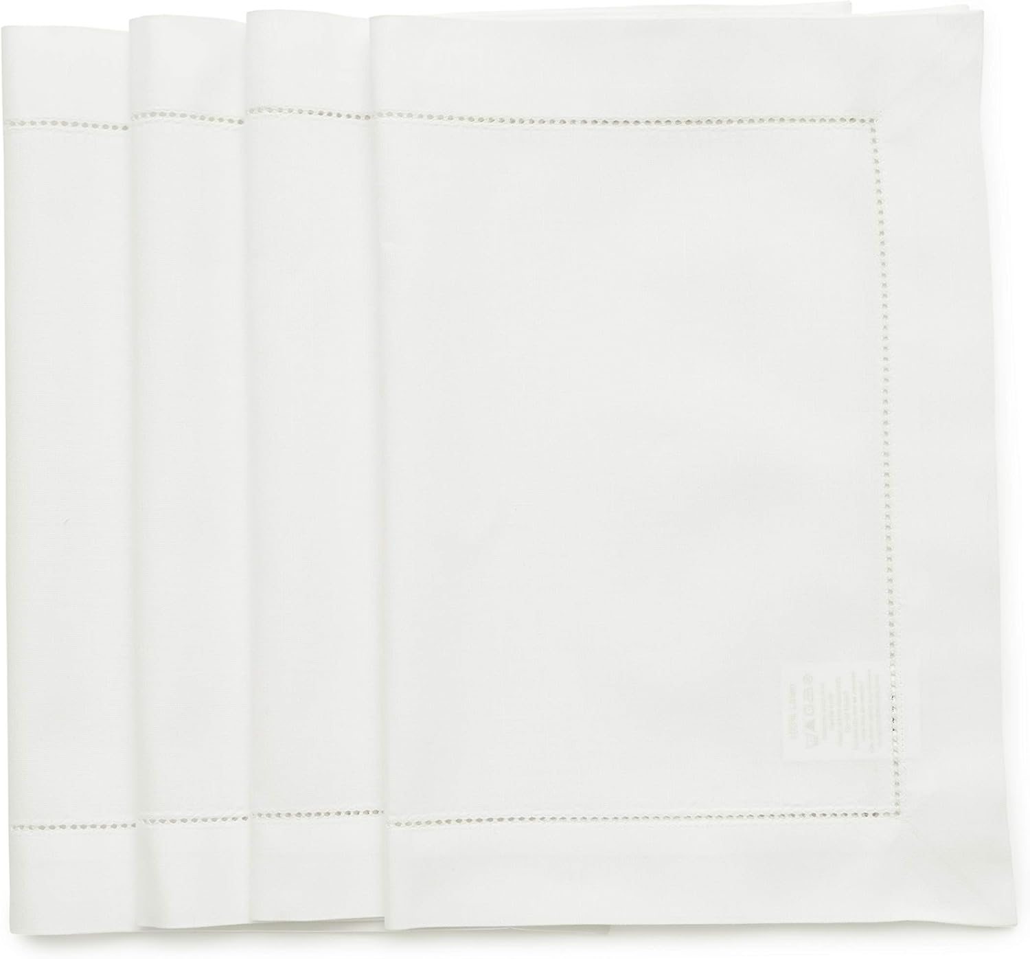 Solino Home Hemstitch Cotton Linen Placemats - 14 x 19 Inch, Set of 4 - Natural Fabric Machine Washable Placemats - Handcrafted with Mitered Corners - White