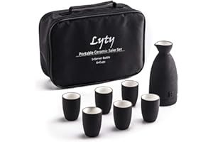 Sake Set and Cups - w/Keep Sake Storage Gift Box, Traditional Porcelain Japanese Pottery Saki Drink Set Kit, 7-Piece Include 