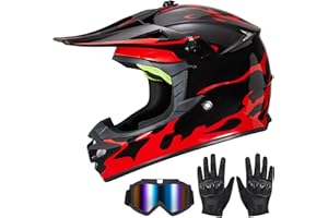 MXJ GEAR Youth Kids Dirt Bike Helmet for Boys & Girls,F001 Full Face Motorcycle Helmet for Off-Road ATV Street Riding Four Wheeler Mountain Bike with Goggles Gloves,DOT Approved