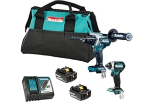 Makita DLX2412TX1 18V LXT Brushless Cordless 2-Piece Combo Kit with 1/4" Impact Driver and 1/2" Hammer Drill/Driver Two 5.0 A