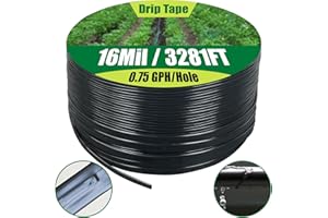 NALWORT 5/8" Drip Tape 3281FT, 6" Spacing Roll,16 Mil Garden Irrigation Tubing Hose, Adjustable Drip Tape Irrigation, Automatic Drip Irrigation System for Flowers, Plants, Fruits, 0.75 GPH/Hole