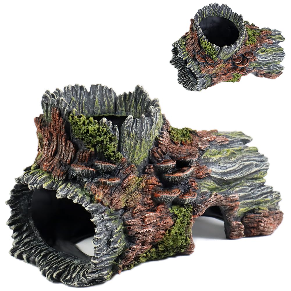 Photo 1 of **SMALL CHIPPED**PTFJZ Aquarium Decorations Hollow Tree Trunk Fish Tank Accessories Stump Shelter for Betta Hideout Caves Driftwood for Aquarium Simulation Tree Decor with Holes