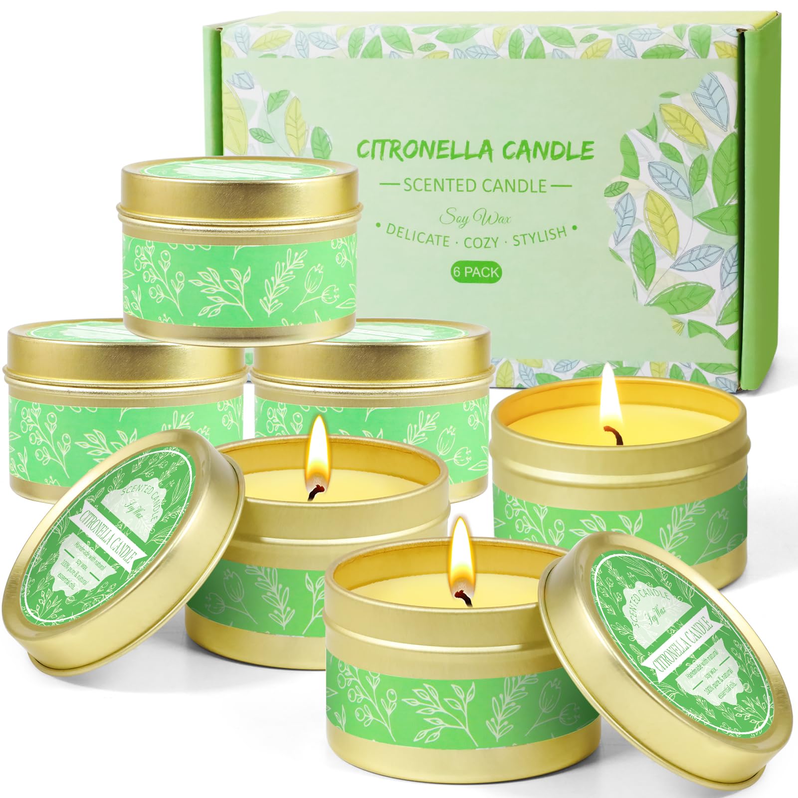 Citronella Candle, Scented Soy Wax Candle Made of Lemongrass Citronella Essential Oil, Portable Tin Candle for Outdoor, Indoor, Garden, Camping, 6 Pack — image 1