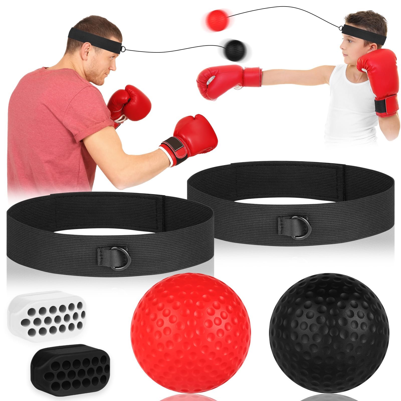 flintronic Boxing Reflex Ball Set - 2 Reaction Ball Plus 2 Adjustable Headband for Fitness MMA Muay Thai, Improve Adult/Kids Speed Reactions, Fight Skill and Hand Eye Coordination Training
