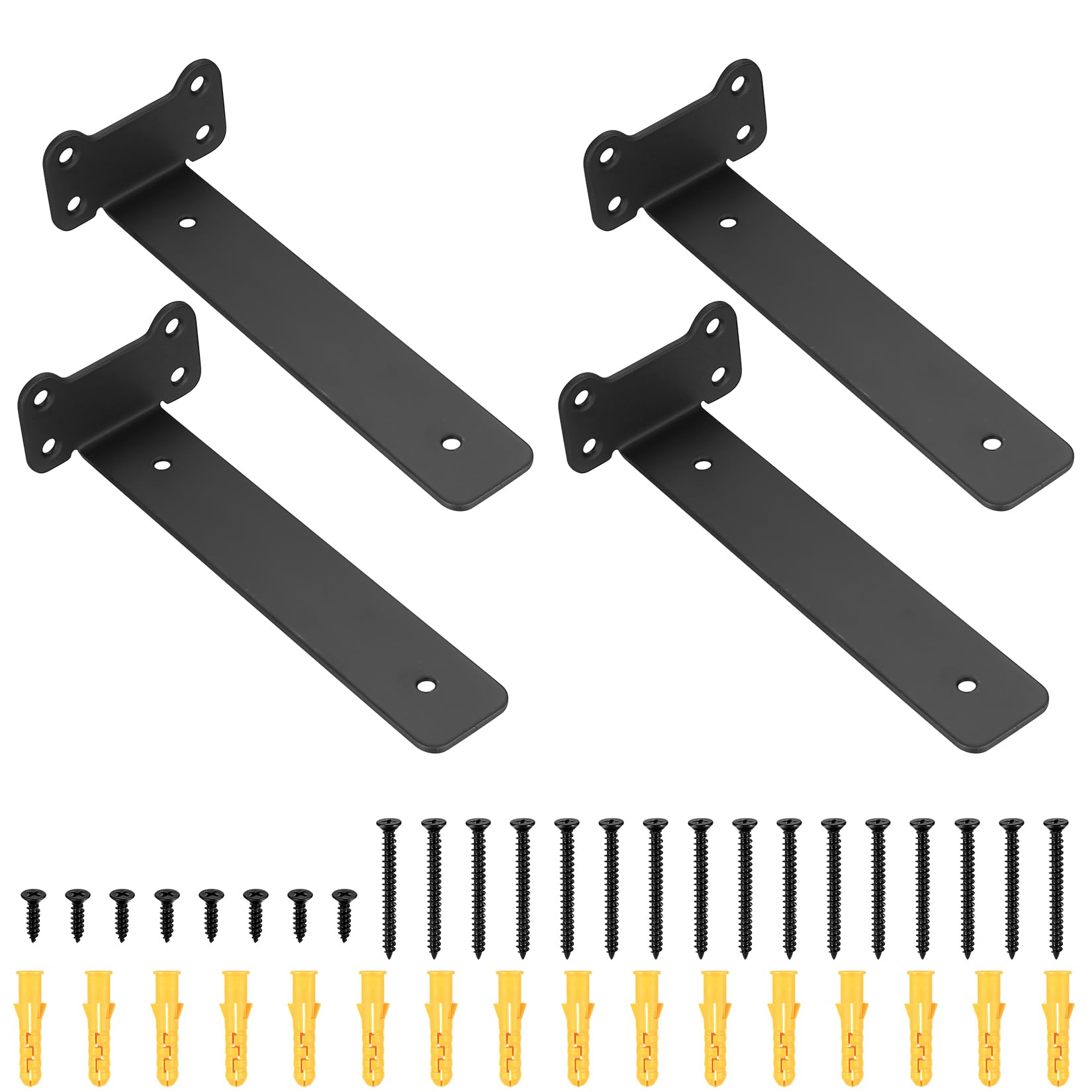 4 Pcs Heavy Duty Floating Shelf Brackets for Shelves L Shaped Support Brackets Wall Mounted, Metal Scaffold Board Shelf L Braces (Black, 8 inch cat Ear Style) — image 1