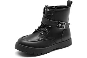 DREAM PAIRS Boys Girls Ankle Boots Lace-up with Buckle Strap Combat boot for Toddler/Little Kid/Big Kids