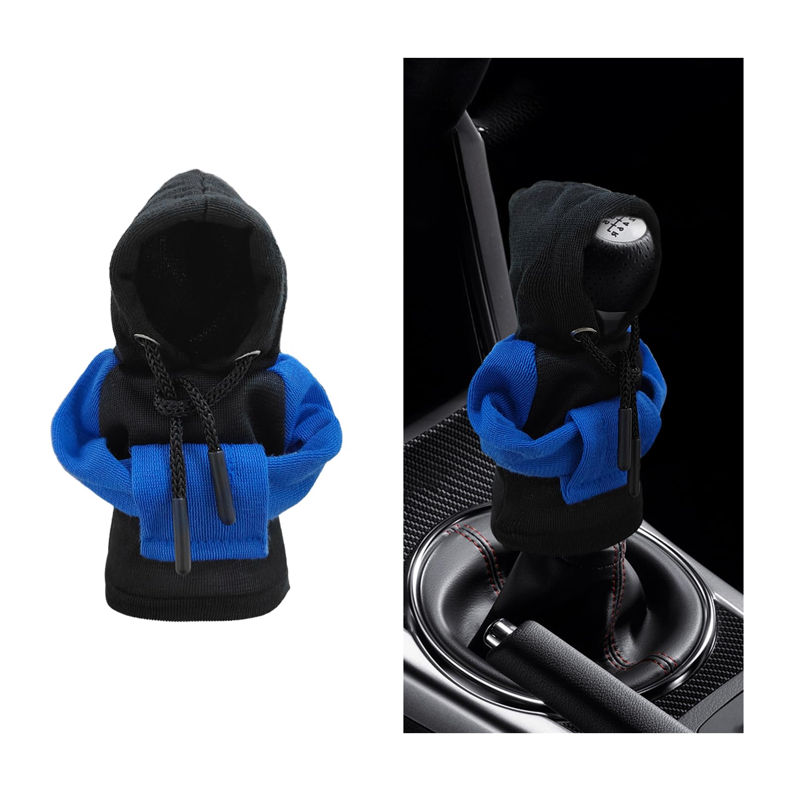 Photo 1 of Suvnie Car Gear Shift Cover, Fashionable Hoodie Car Shift Knobs, Novelty Mini Auto Gearshift Decor Sweater Shirt, Universal Car Accessories for Winter Warm Knob Cover (Blue & Black)