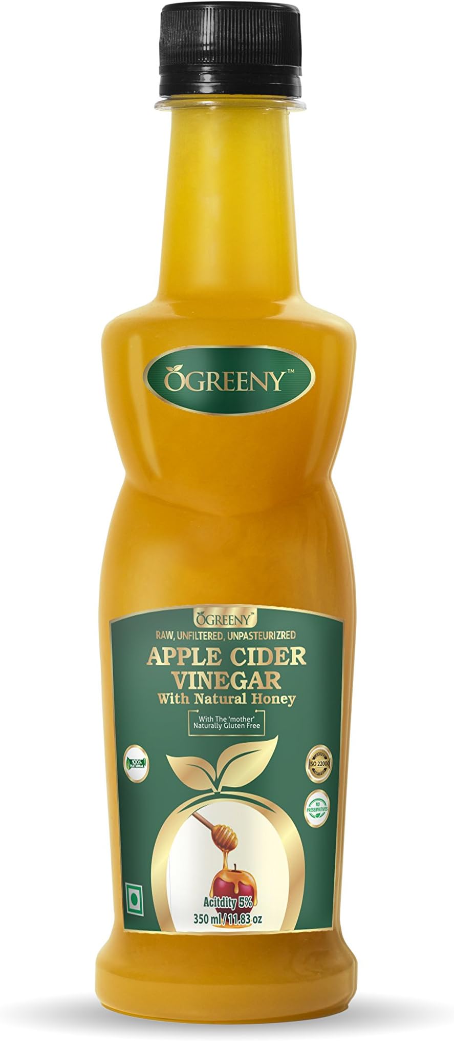 Ogreeny Apple Cider Vinegar Mother with Honey (Weight loss) - 350 ml-Made with Organic Apple Juice
