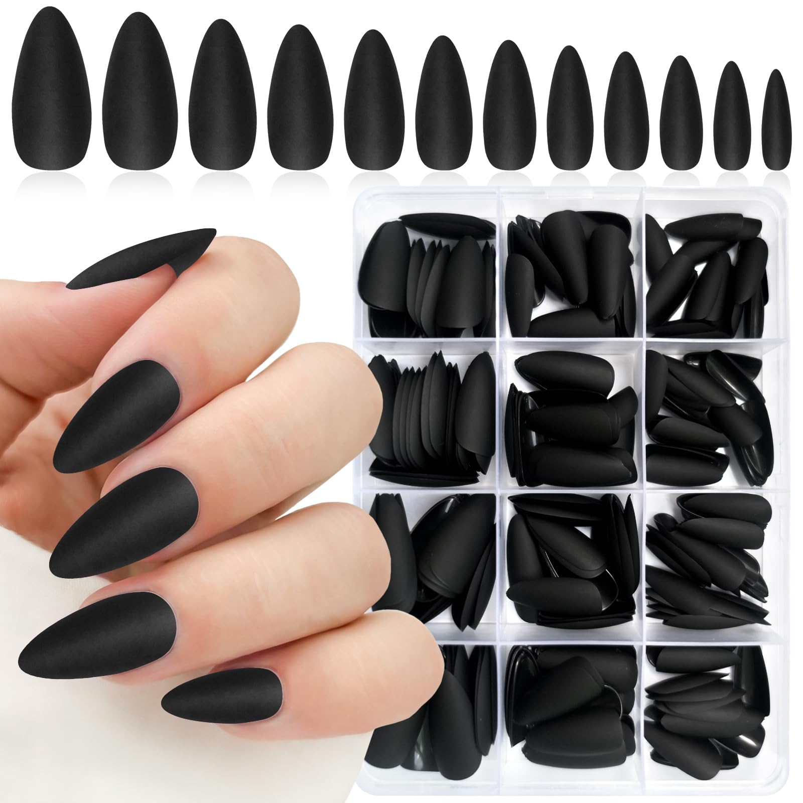 Photo 1 of Lifextol 240PC Almond Press on Nails Medium Length Fake Nails Black Matte Almond Nails Press on Nail Short Stiletto False Nail Tips Colored Artificial Fingernail & Nail Adhesive Tabs for Women