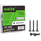 meite Sheetrock Drywall Screws #6 x 1-1/4 Inch Coarse Thread Wood Screw for Dry Wall, Black, Phillips Drive, Bugle Head 221PCS